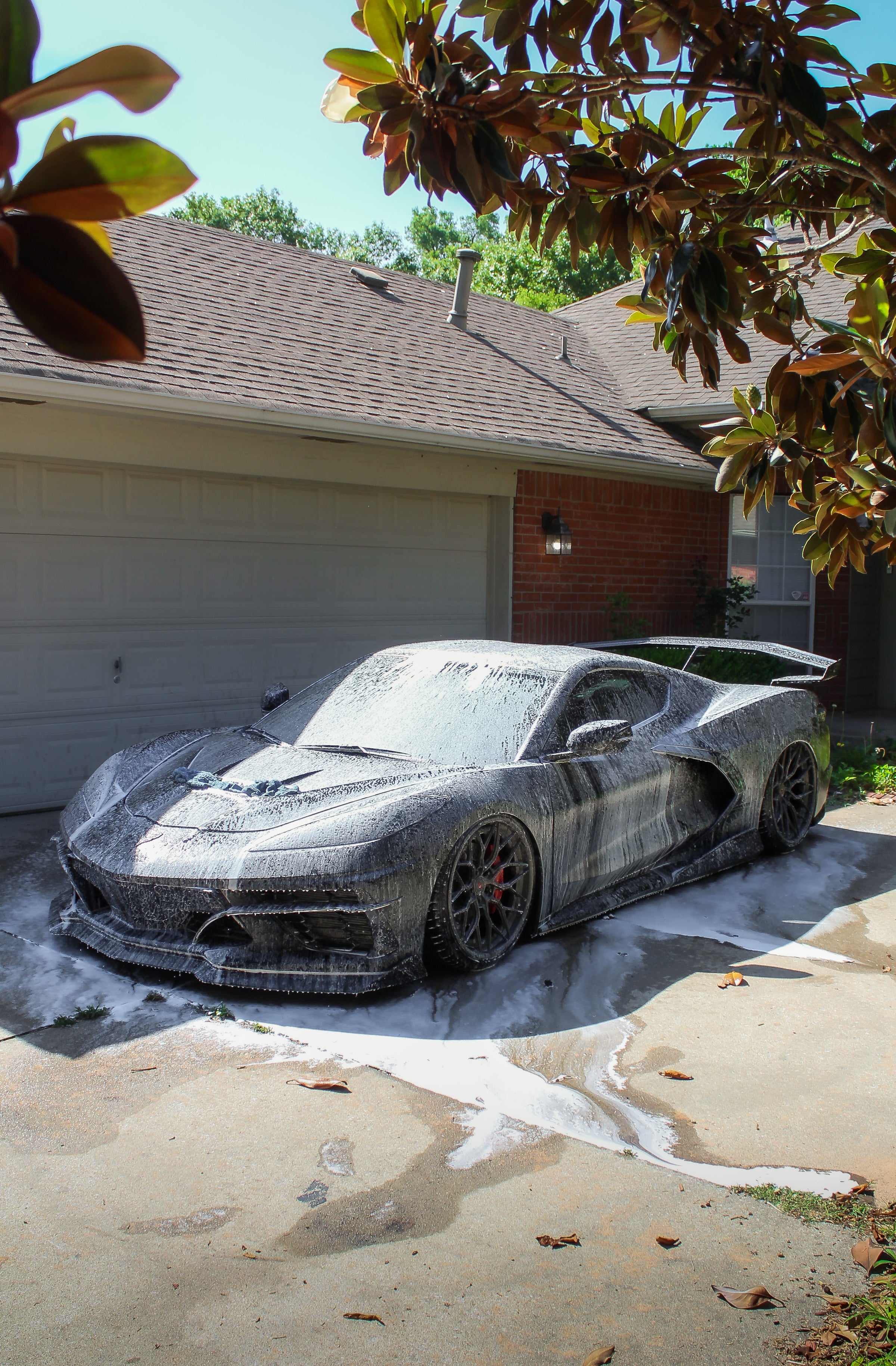 Foam wash on a wide-body Corvette